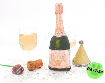 Jouet à L'Herbe à Chat Champagne Rosé: Peluche Bouteille De Vin En Tissu Interactive Pour Enrichissement Et Jeu Pour Félins