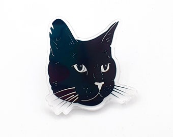 Adorable Black Cat Acrylic Pin - Kawaii Feline Enamel Badge for Pet Lovers and Fashion Enthusiasts