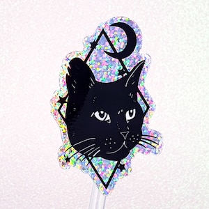 Autocollant Holographique Chat Noir et Lune