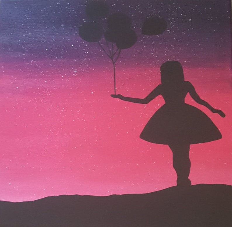 Pink and Purple Ombre Canvas Painting with Stars & Girl w/ Etsy