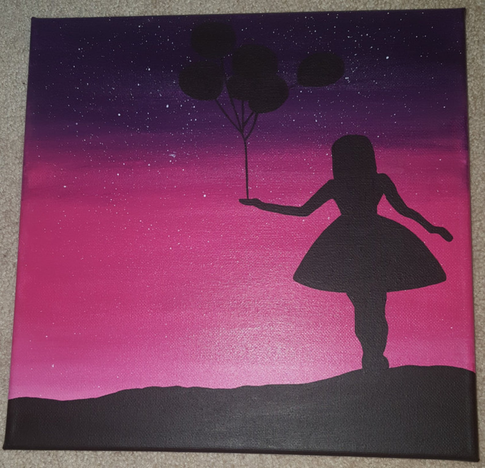 Pink and Purple Ombre Canvas Painting with Stars & Girl w/ Etsy
