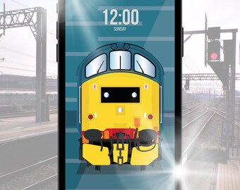 BR Class 37 Locomotive Phone Wallpaper | British Railways Blue Train Art (Digital Download)