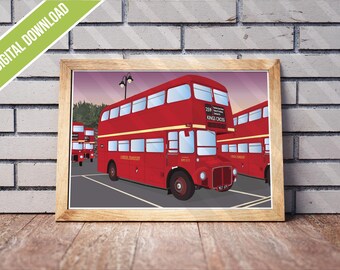 Vintage London Routemaster Bus Poster | Digital Download | Classic Red Double Decker Wall Art