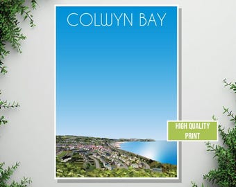 Póster de viaje de estilo vintage de Colwyn Bay en el norte de Gales, disponible en varios tamaños.