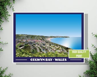 Vintage portrait travel poster print of Colwyn Bay n North Wales, various sizes available