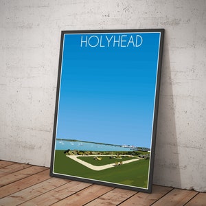 Vintage style travel poster print of Holyhead in North Wales, various sizes available