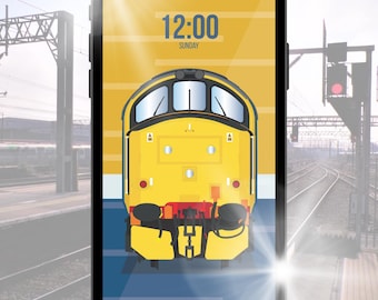 BR Class 37 Locomotive Phone Wallpaper | Large Logo Blue Train Art (Digital Download)