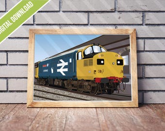 BR Class 37 BR Large logo Blue Art Print | British Rail Diesel Locomotive Poster | Vintage Railway Wall Art | Train Enthusiast Gift
