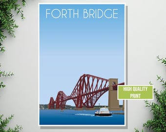 Forth Bridge Scotland Travel Poster | Vintage Edinburgh Landscape Print