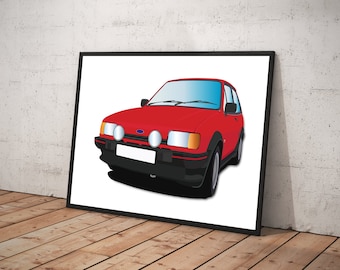 Ford Fiesta Mk2 XR2 Digital art print with personalised colour and number plate