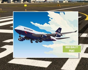 Stampa artistica da parete dell'aereo 747 in varie livree con personalizzazione gratuita: regalo per gli appassionati di aviazione