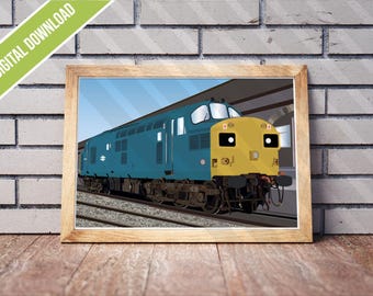 BR Class 37 BR Blue Art Print | British Rail Diesel Locomotive Poster | Vintage Railway Wall Art | Train Enthusiast Gift