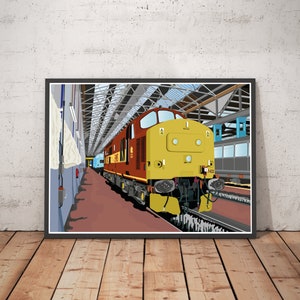 EWS塗装のBRクラス37のデジタルアートプリントがイーストリー車庫に展示されており、パーソナライズも可能です。
