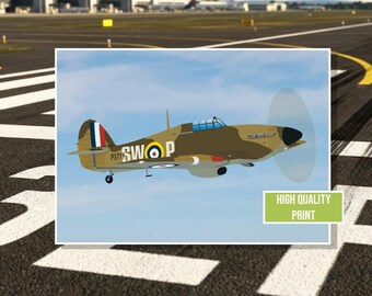 Impresión artística del Hawker Hurricane de la Batalla de Gran Bretaña de la Royal Air Force con personalización gratuita
