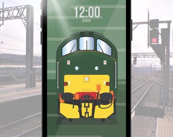 BR Class 37 Locomotive Phone Wallpaper | British Railways Green Train Art (Digital Download)