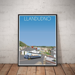 Vintage style travel poster print of Llandudno in North Wales, various sizes available