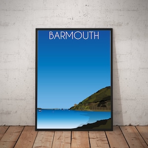 Vintage style travel poster print of Porthmadog in North Wales, various sizes available