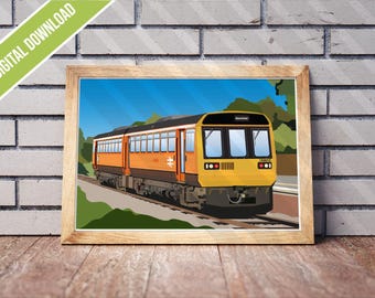 BR Class 142 Pacer Train Poster | GMPTE Orange and Tan Railway Art (Digital Download)