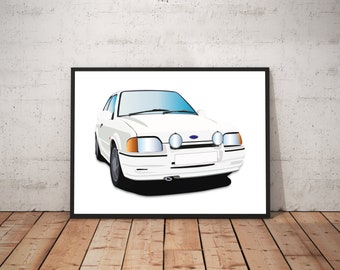 Ford Escort Mk4 Digital art print with personalised colour and number plate