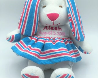 Stuffed Memory girl Bunny made out of your baby's newborn receiving hospital blanket