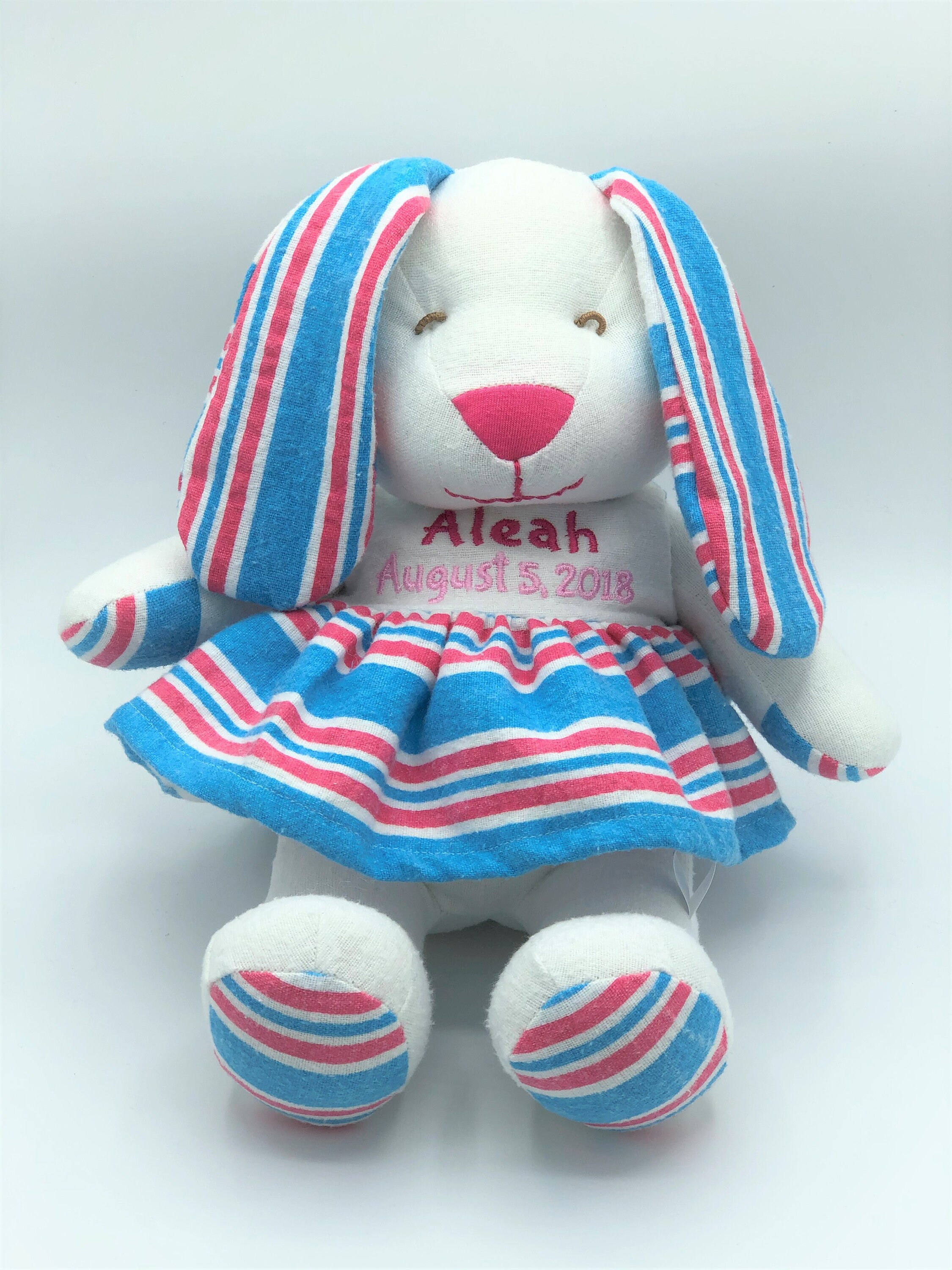 Personalized Newborn Memory Girl Bunny: Custom Keepsake Plush Made from Baby's Hospital Blanket