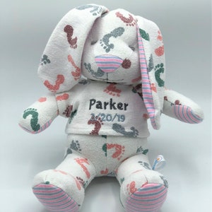 Custom Newborn Keepsake Plush: Personalized Boy Bunny Made from Baby's Receiving Blanket
