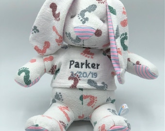 Stuffed Memory boy Bunny made out of your baby's newborn receiving hospital blanket