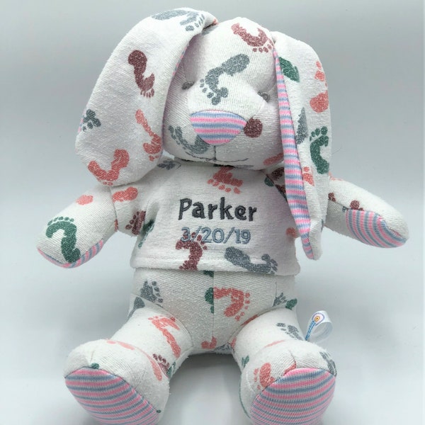 Stuffed Memory boy Bunny made out of your baby's newborn receiving hospital blanket