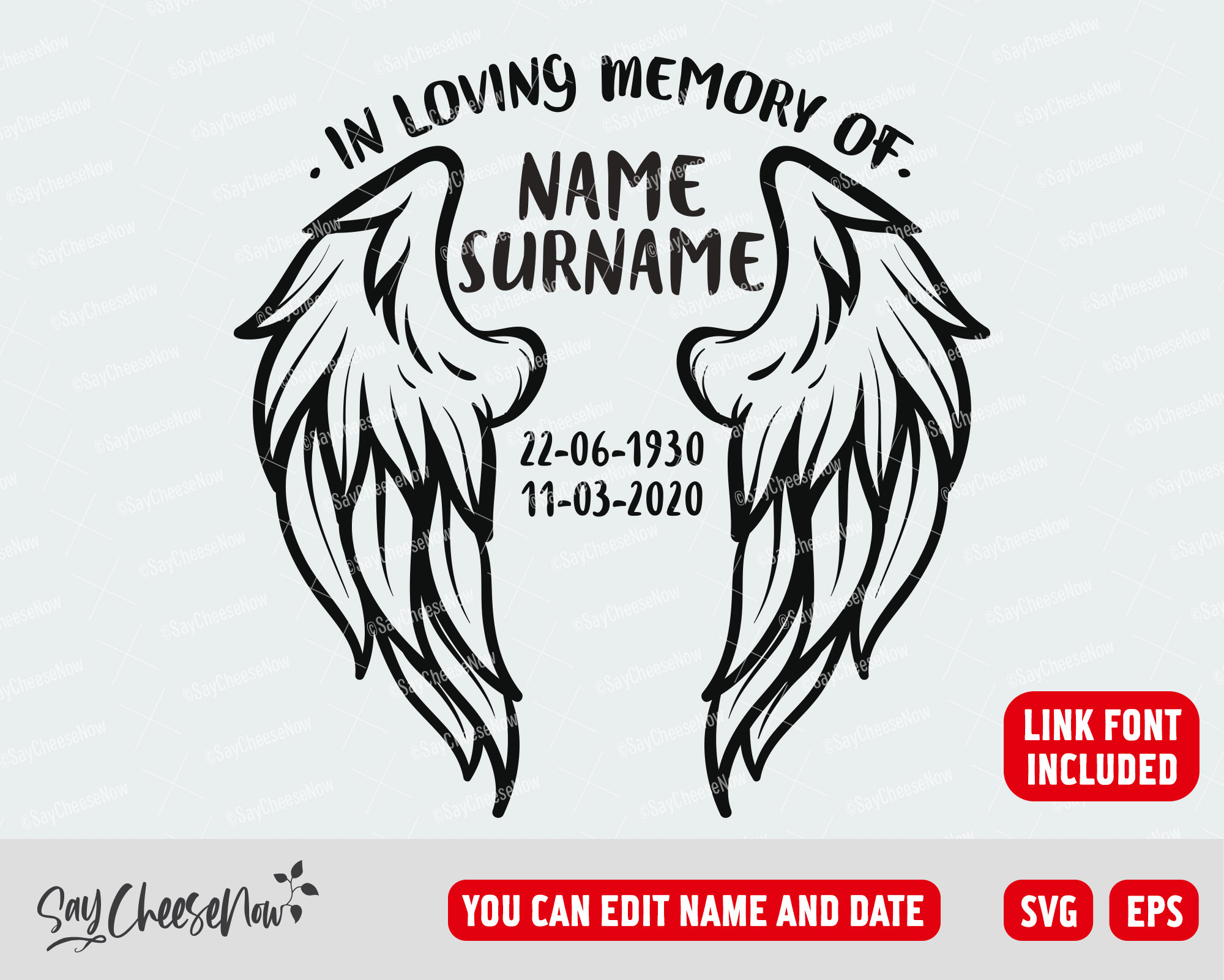 Angel Wings In Loving Memory SVG EPS Editable file Font | Etsy