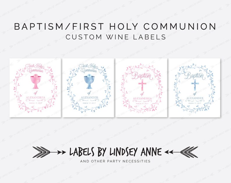 First Holy Communion Watercolor Wine Labels Baptism Wine Etsy