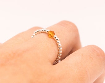 Birthstone Sterling Silver 14k Gold Beaded Ring - November Topaz