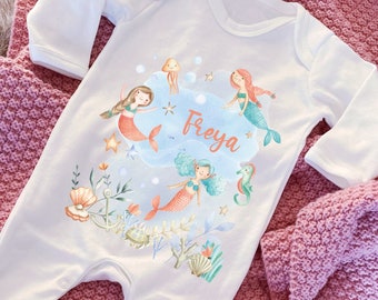 Spersonalizowany prezent dla dziecka w kształcie syreny, śpioszek w kształcie syreny, Spersonalizowany strój dla dziewczynki w kształcie syreny dla dziecka, Prezent na babyshower w kształcie syreny, Śpioszek z imieniem