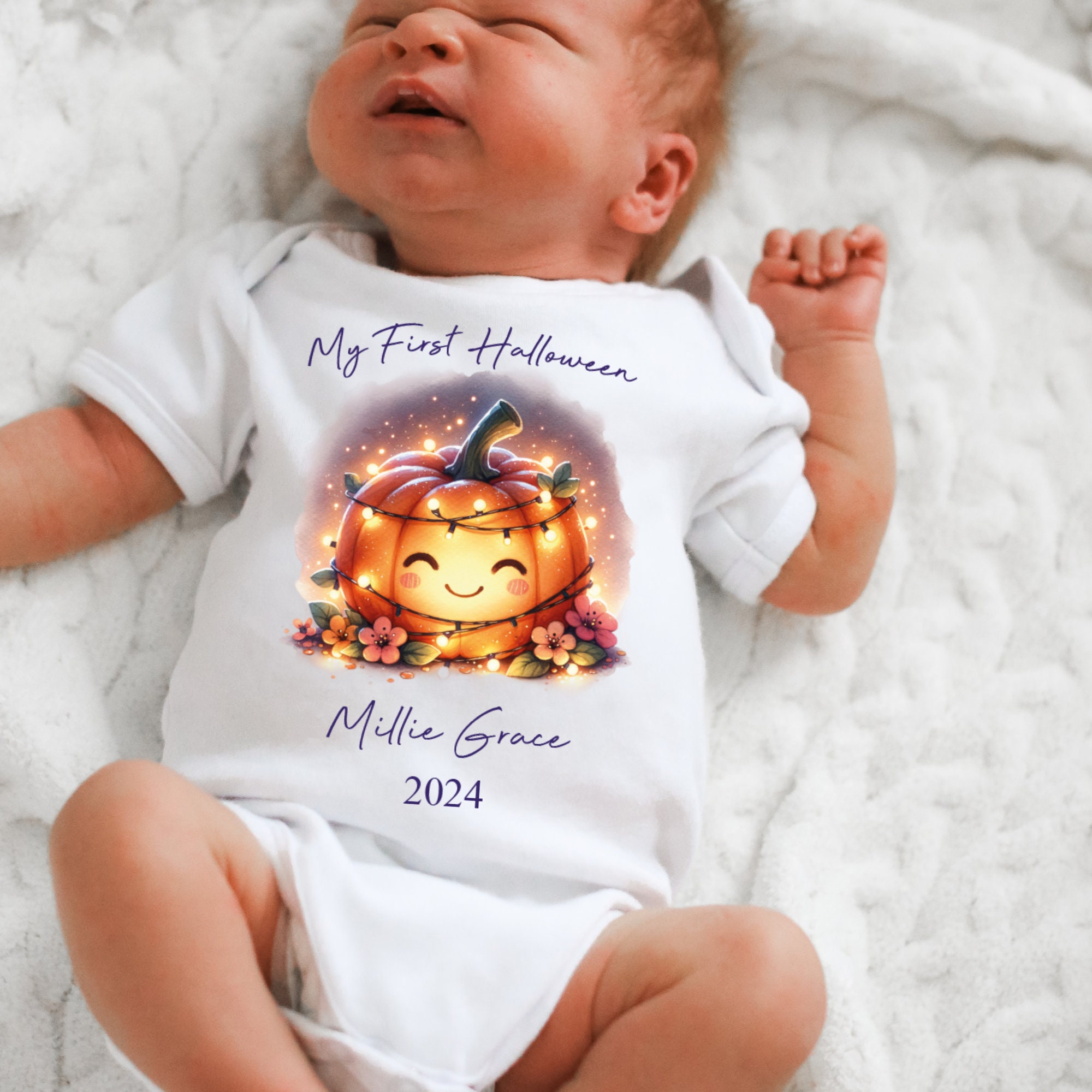 Halloween baby vest, 1st halloween babygrow, my first halloween, pumpkin baby outfit, baby halloween costume, personalise baby boy girl name