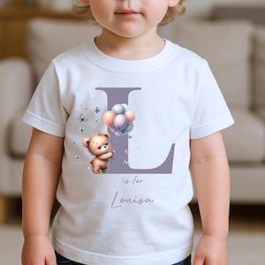 Personalised Kids T-shirt, Cute Teddy Name T-shirt, Birthday Keepsake T-shirt, Children&#39;s Birthday Gift, Girls T-shirt, Kid&#39;s name T-shirt