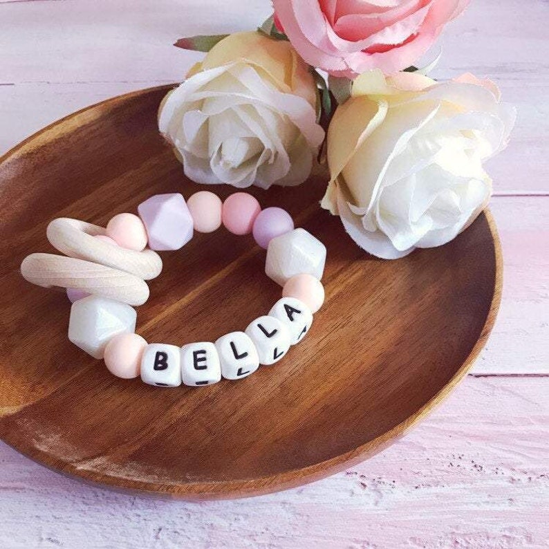 Silicone toy Sensory toy Fiddle Rattle Personalised Baby gift Silicone Ring Toy Baby keepsake gift Baby girl shower gift Sensory Ring