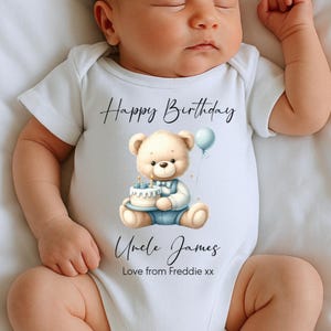 ハッピーバースデーおじさんベビーグロー、おじさんとしての1歳の誕生日、新しいおじさんへのプレゼント、おじさんの誕生日、おじさんの誕生日、スリープスーツベストボディスーツの誕生日