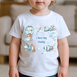I Love My Daddy T-Shirt, Baby & Kids Tee, Animal Planes design, Daddy Gift Baby Top, Toddler Children Girls Boys, I love my Daddies, Unisex