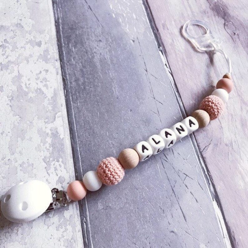 Personalised Silicone Dummy Clip Personalised Dummy Clip MAM Adapter Peach Grey Personalised Silicone Dummy Clip Personalised Dummy Clip MAM Adapter Peach Grey