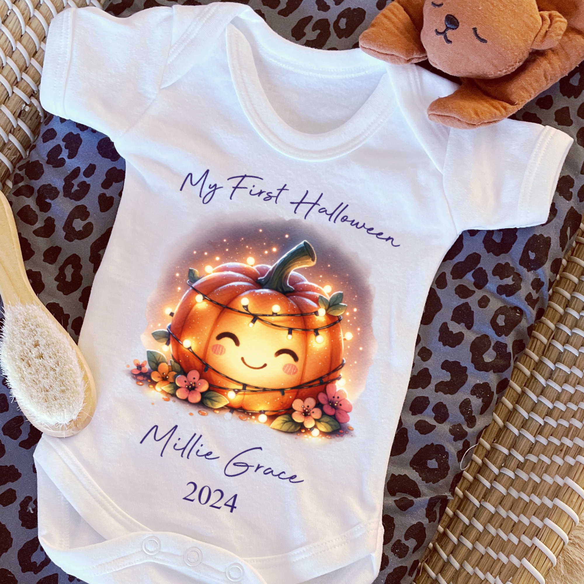 Halloween baby vest, 1st halloween babygrow, my first halloween, pumpkin baby outfit, baby halloween costume, personalise baby boy girl name