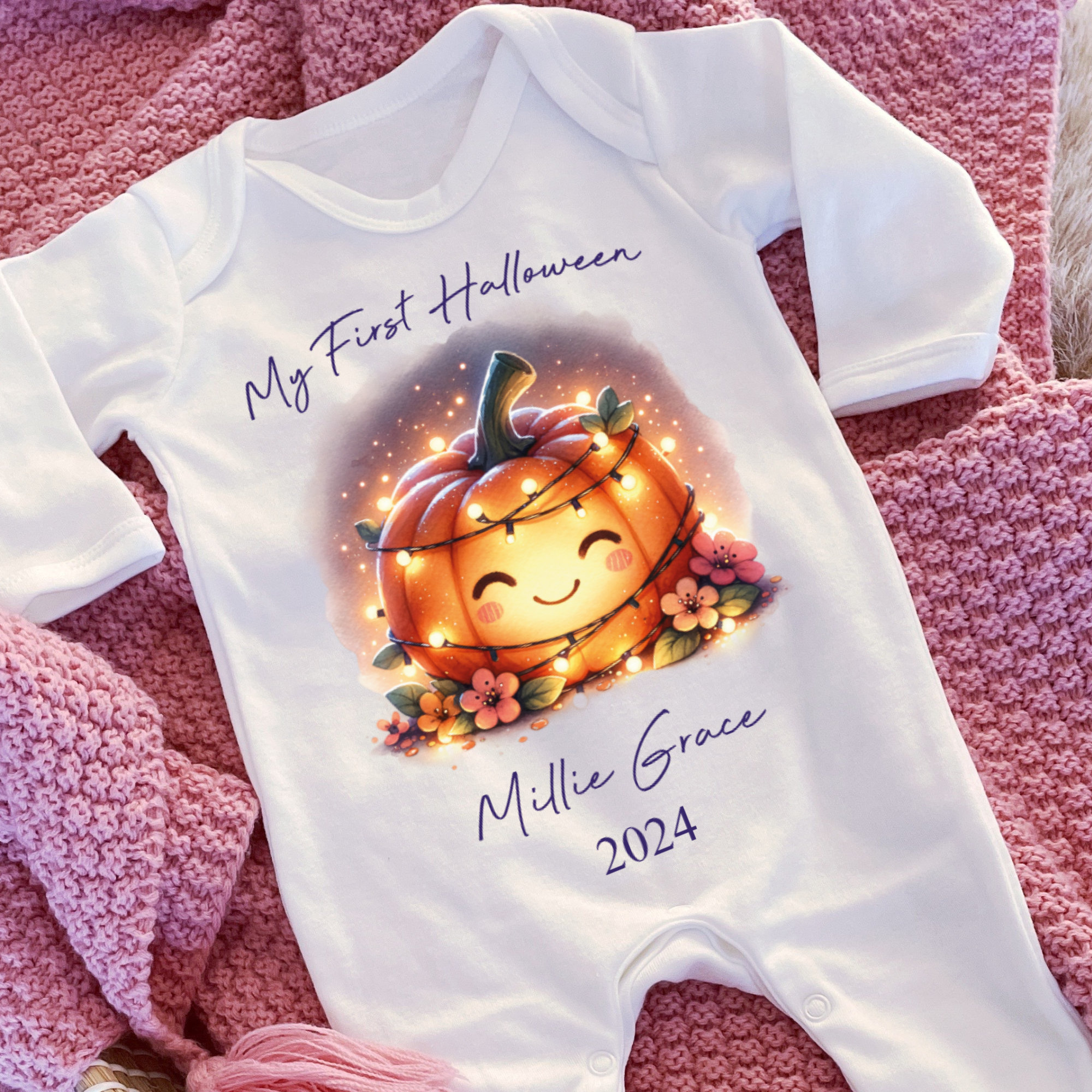Halloween baby vest, 1st halloween babygrow, my first halloween, pumpkin baby outfit, baby halloween costume, personalise baby boy girl name