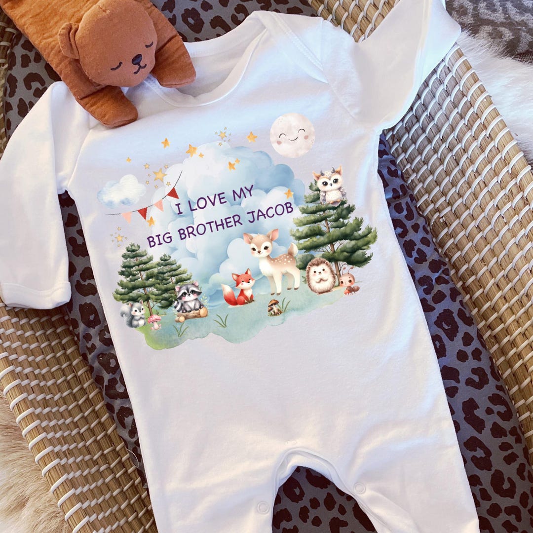 Personalized Big Brother Baby Bodysuit: Woodland Animal Sibling
