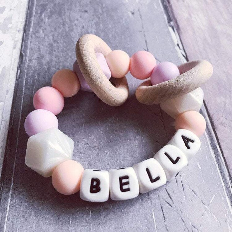 Silicone toy Sensory toy Fiddle Rattle Personalised Baby gift Silicone Ring Toy Baby keepsake gift Baby girl shower gift Sensory Ring