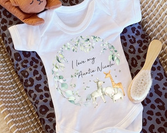 Ich liebe meine Tante Baby Weste, personalisierte Babygrow, Tante Babygrow, Neugeborenen Schwangerschaft Ankündigung Geschenk, eine Tante, Tante Geschenk sein