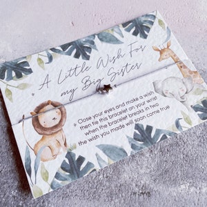 Pulsera Safari Wish, pulsera de deseo Sister to Be, nueva hermana mayor para ser, regalo de baby shower, regalo de embarazo, nuevo regalo de bebé, nueva hermana selva