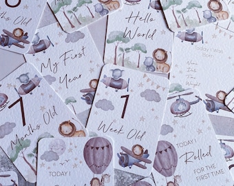 Safari Baby Milestone Cards, Set of 32 Unisex First Year Photo Props