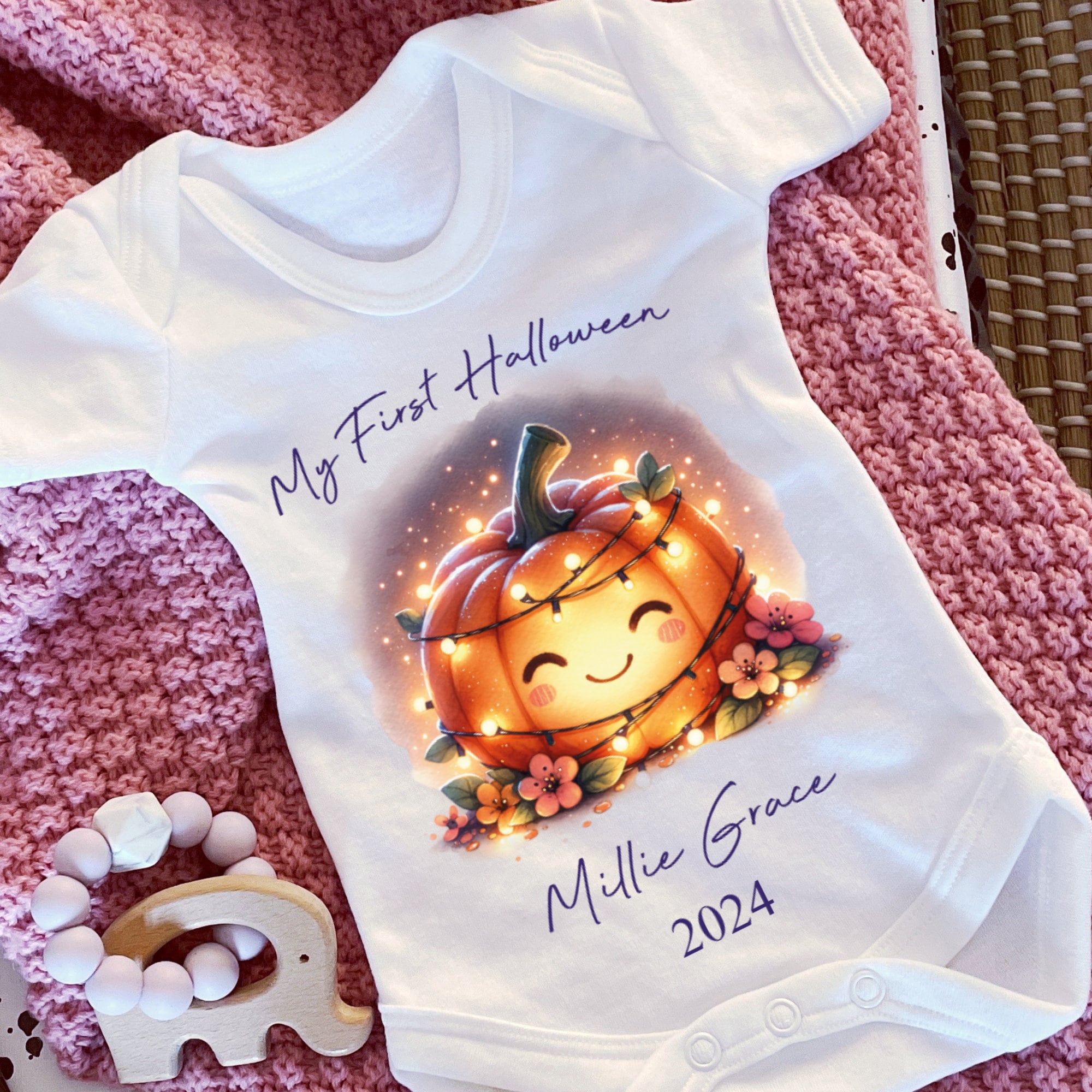 Halloween baby vest, 1st halloween babygrow, my first halloween, pumpkin baby outfit, baby halloween costume, personalise baby boy girl name