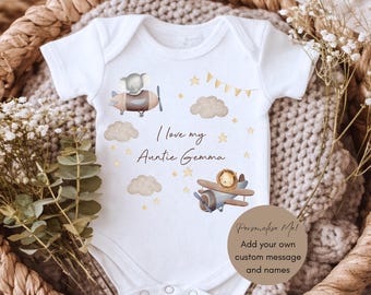 Personalised I Love My Auntie Sleepsuit – Custom Name Baby Grow – Auntie to Be Babygrow