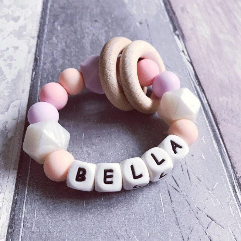 Silicone toy Sensory toy Fiddle Rattle Personalised Baby gift Silicone Ring Toy Baby keepsake gift Baby girl shower gift Sensory Ring