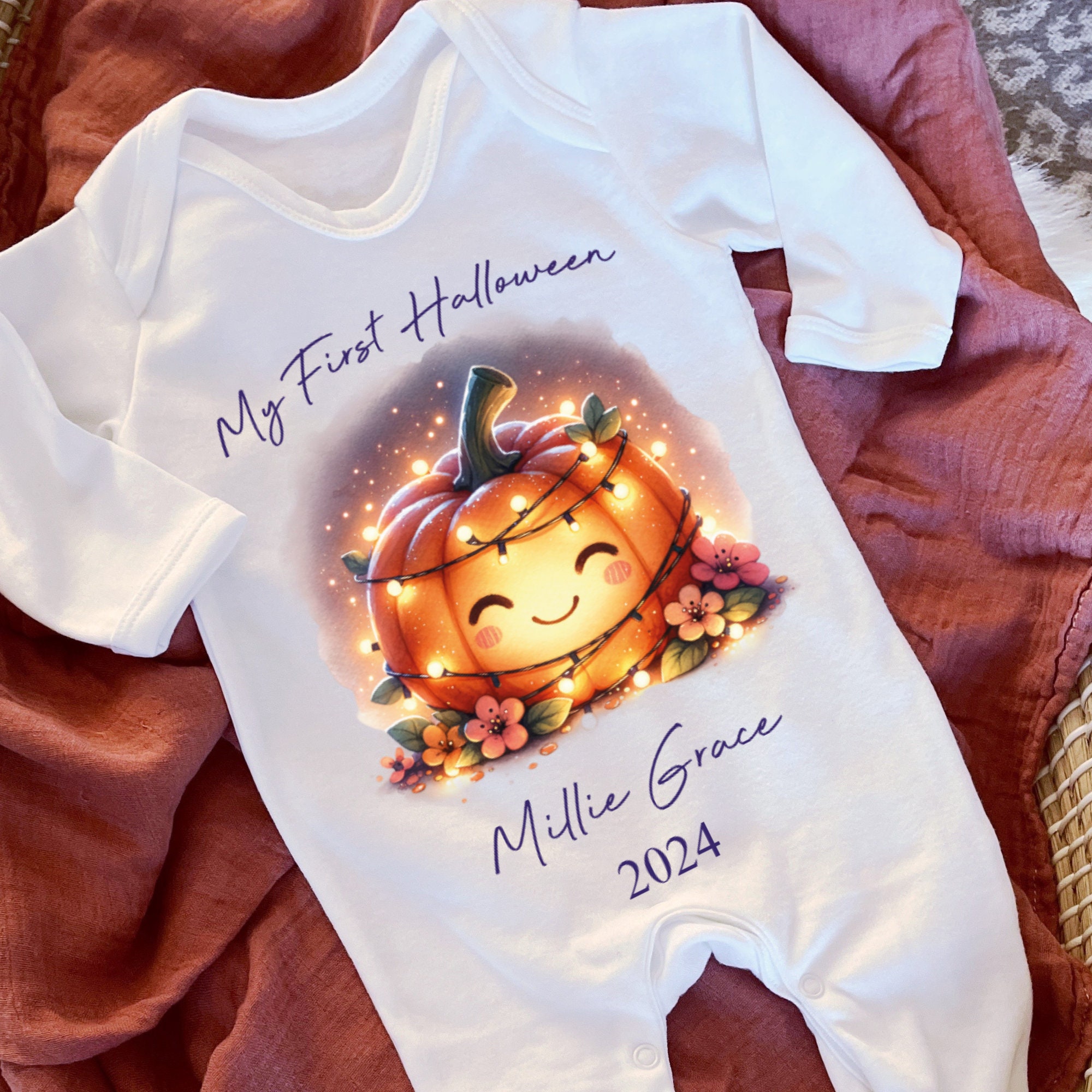 Halloween baby vest, 1st halloween babygrow, my first halloween, pumpkin baby outfit, baby halloween costume, personalise baby boy girl name