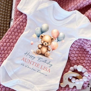 ハッピーバースデーおばさんベビーグロー、おばさんになって1歳の誕生日、新しいおばさんへのプレゼント、おばさんの誕生日、カーラの誕生日、スリープスーツベストボディスーツの誕生日